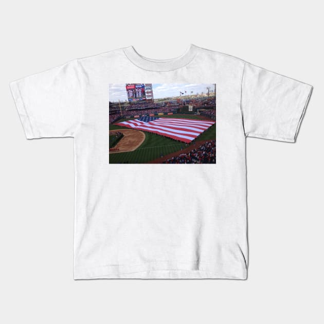 Philadelphia Phillies Opening Day with the American Flag Kids T-Shirt by PugDronePhotos